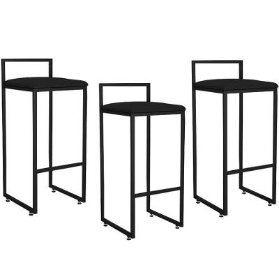 Kit 03 Banquetas Alta Cozinha Hanna L02 Preto Corano Preto
