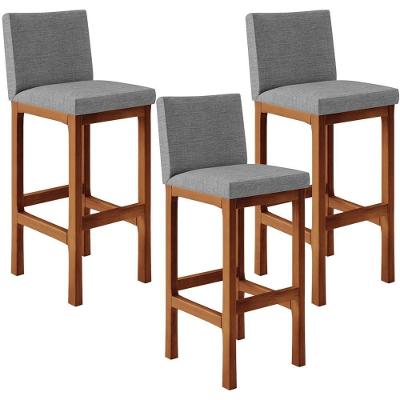 Kit 03 Banquetas Altas Para Cozinha Alya L02 Cinza Escuro