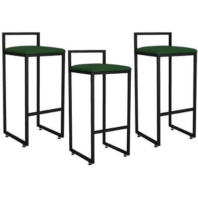 Kit 03 Banquetas Altas Hanna Preto Suede Verde Musgo