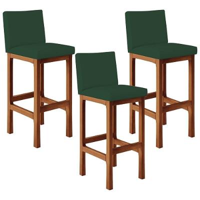 Kit 03 Banquetas Altas Alya Suede Verde Musgo