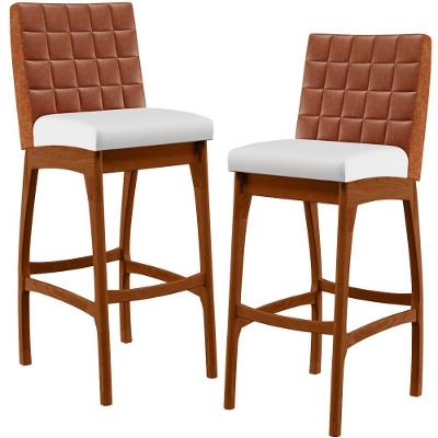 Kit 02 Banquetas Altas Mila Camel Corano Branco