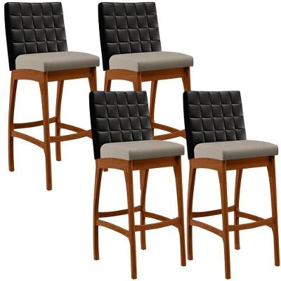 Kit 04 Banquetas Altas Cozinha B04 Preto Bege