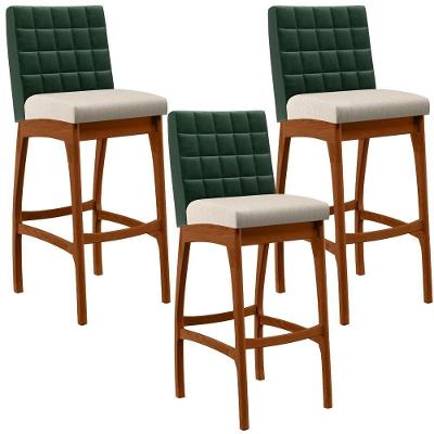Kit 03 Banquetas Altas Cozinha B04 Verde Musgo Cru