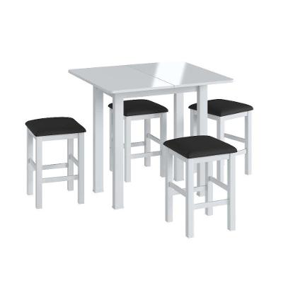 Conj Mesa Dobrável 4 Banquetas Estofadas Branco Com Preto