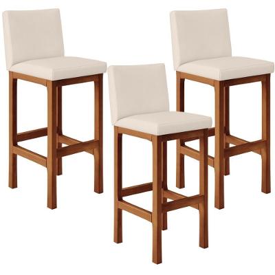 Kit 03 Banquetas Altas Para Cozinha Alya L02 Suede Bege