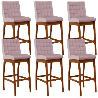 Kit 06 Banquetas Altas Mila Suede Rosê