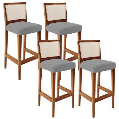 Kit 04 Banquetas Alta Encost Branco Facto Cinza