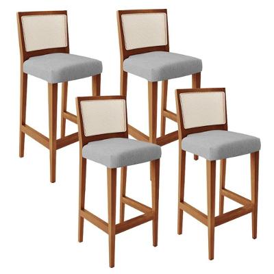 Kit 04 Banquetas Alta Branco Linho Cinza -lyam Decor
