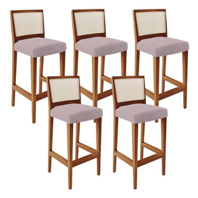 Kit 05 Banquetas Alta Branco Suede Rosê