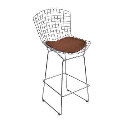 Banqueta Alta Bistrô Bertoia Cromada D60 Assento Sintético Marrom Cor Marrom
