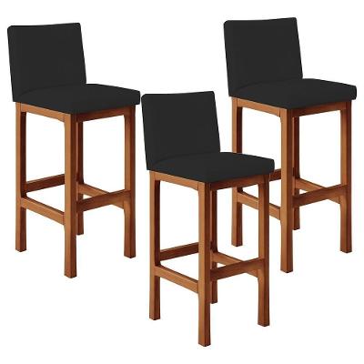 Kit 03 Banquetas Altas Alya Suede Preto