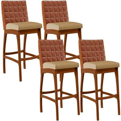 Kit 04 Banquetas Altas Mila Camel Linho Bege Escuro