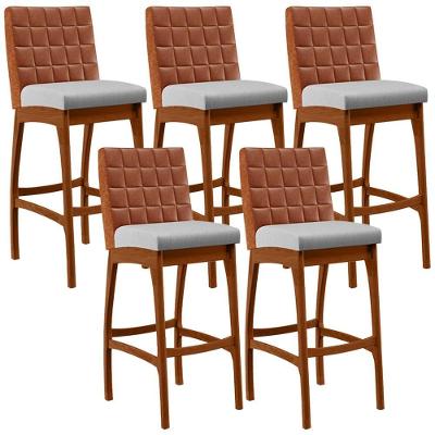 Kit 05 Banquetas Altas Mila Camel Linho Cinza