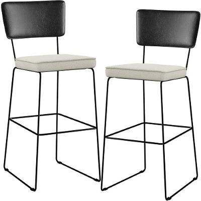Kit 02 Banquetas Altas Preto Linho Champagne