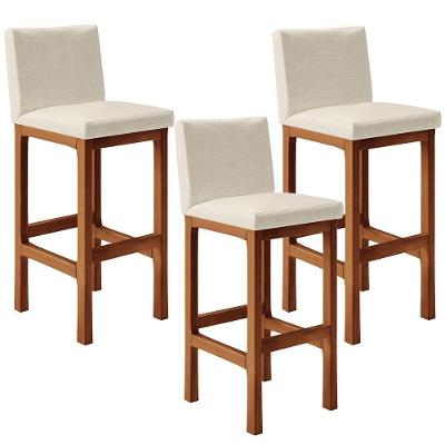 Kit 03 Banqueta Alta Para Cozinha Alya Pérola Metalizado
