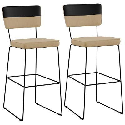 Kit 02 Banquetas Altas Allana L02 Faixa Preto Bege Escuro