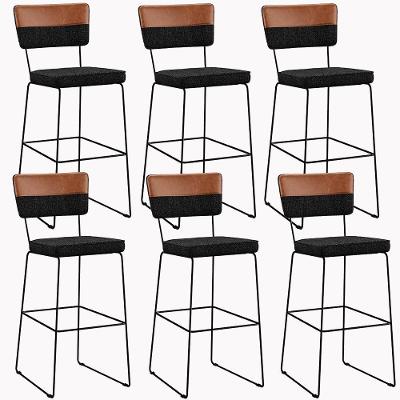 Kit 06 Banquetas Altas Faixa Camel Linho Chumbo