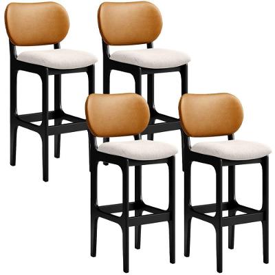 Kit 4 Banquetas Alta Betta Preto Whisky Linho Cru
