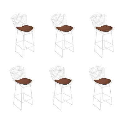 Kit 6 Banquetas Bistrô Bertoia Branca D60 Com Assento Marrom Cor Branco