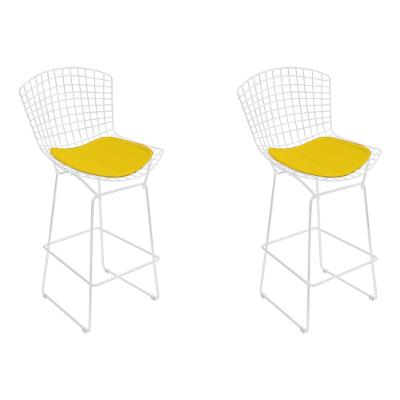 Kit 2 Banquetas Bistrô Bertoia Branca D60 Com Assento Amarelo Cor Branco