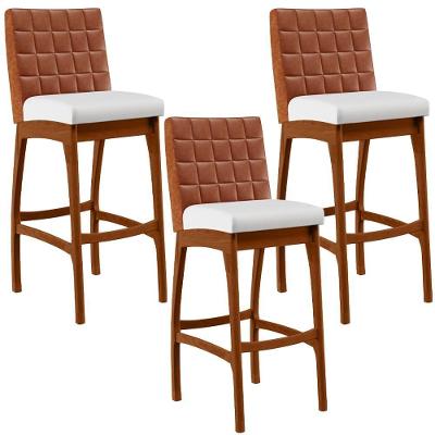 Kit 03 Banquetas Altas Mila Camel Corano Branco