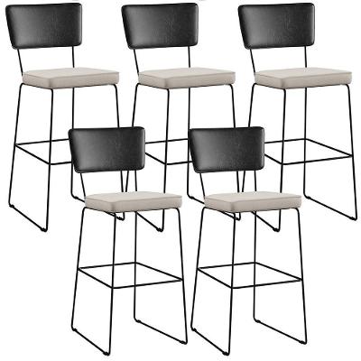 Kit 05 Banquetas Altas Cozinha Allana L02 Preto Linho Cru