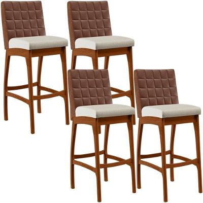 Kit 04 Banquetas Altas Mila Marrom Linho Champagne