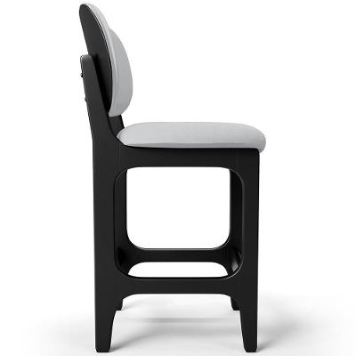 Banqueta Baixa Bar Cozinha E Sala De Jantar Fixa Betta L02 Preto Linho Cinza - Lyam Decor