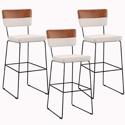 Kit 03 Banquetas Altas Faixa Camel Linho Cru