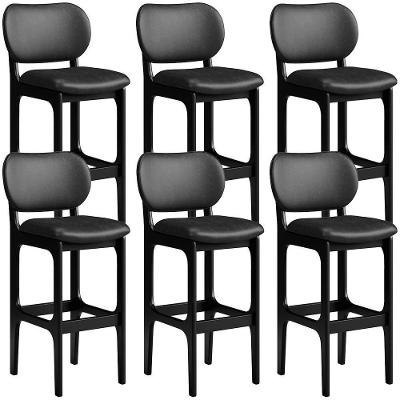 Kit 06 Banquetas Alta Para Cozinha Madeira Fixa Betta L02 Preto Couríssimo Preto