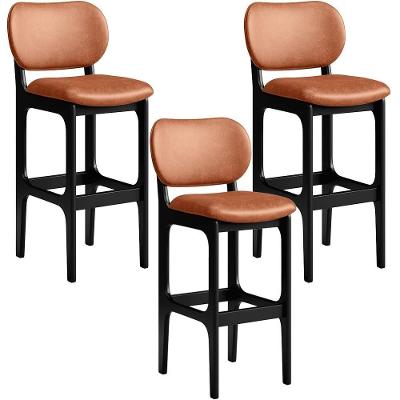 Kit 03 Banquetas Alta Para Cozinha Madeira Fixa Betta L02 Preto Couríssimo Camel