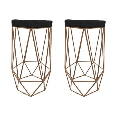 Kit 2 Banquetas Hexagonal Aramado Cobre Suede Preto