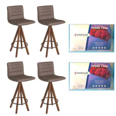 4 Banquetas Giratórias Julia Gourmet-marrom Camurça(leve 2 Travesseiros)