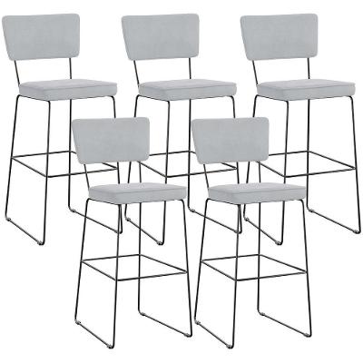 Kit 05 Banquetas Alta Para Cozinha Sala De Jantar Base Em Aço Allana L02 Suede Cinza
