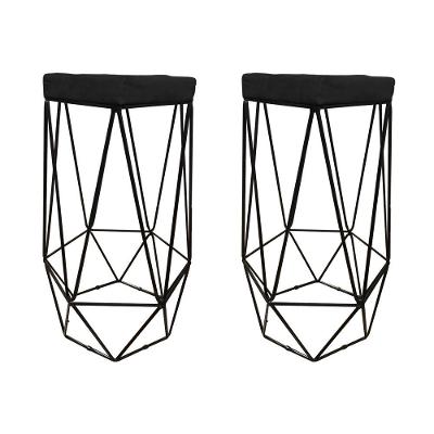 Kit 2 Banquetas Hexagonal Aramado Preto Suede Preto