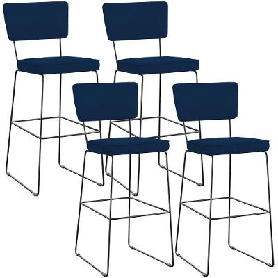 Kit 04 Banquetas Para Cozinha Sala De Jantar Base Em Aço Allana L02 Suede Azul Marinho