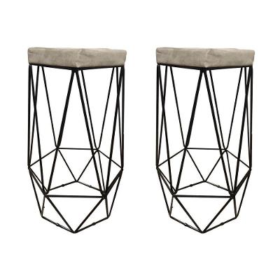 Kit 2 Banquetas Hexagonal Aramado Preto Suede Bege