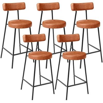 Kit 05 Banquetas Baixa Para Cozinha Sala De Jantar Bancada Milão L02 Couríssimo Camel