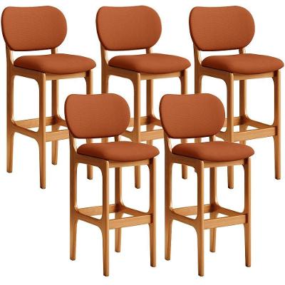 Kit 05 Banquetas Alta Bar Cozinha Sala Jantar Fixa Betta L02 Imbuia Tecido Terracota
