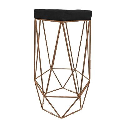 Banqueta Hexagonal Aramado Cobre Suede Preto