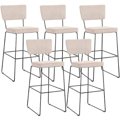 Kit 05 Banquetas Alta Para Cozinha Sala De Jantar Base Em Aço Allana L02 Suede Bege