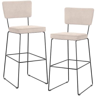 Kit 02 Banquetas Alta Para Cozinha Sala De Jantar Base Em Aço Allana L02 Suede Bege