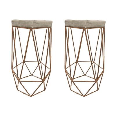 Kit 2 Banquetas Hexagonal Aramado Cobre Suede Bege