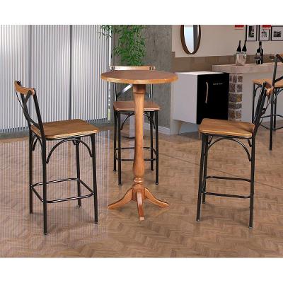 Conjunto Bistrô Industrial Mesa Com 3 Banquetas Alta Paris - Castanha - Marrom