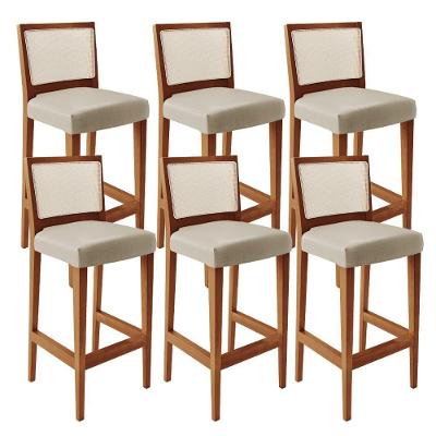 Kit 06 Banquetas Alta Para Encosto Tela Branco Facto Pérola