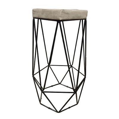 Banqueta Hexagonal Aramado Preto Suede Bege