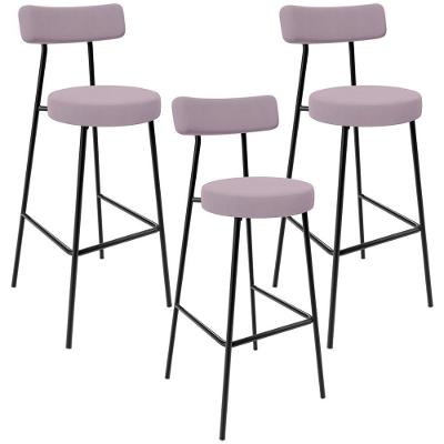 Kit 03 Banquetas Baixa Bar Cozinha Sala De Jantar Estrutura Em Aço Milão L02 Suede Rosê