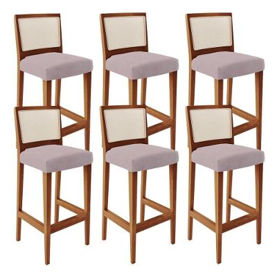 Kit 06 Banquetas Alta Branco Suede Rosê
