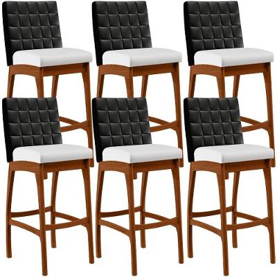 Kit 06 Banquetas Altas Mila Preto Corano Branco