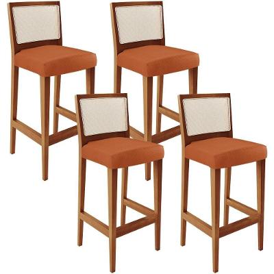 Kit 04 Banquetas Alta Para Cozinha Encosto Em Tela Branco Zion L02 Tecido Terracota